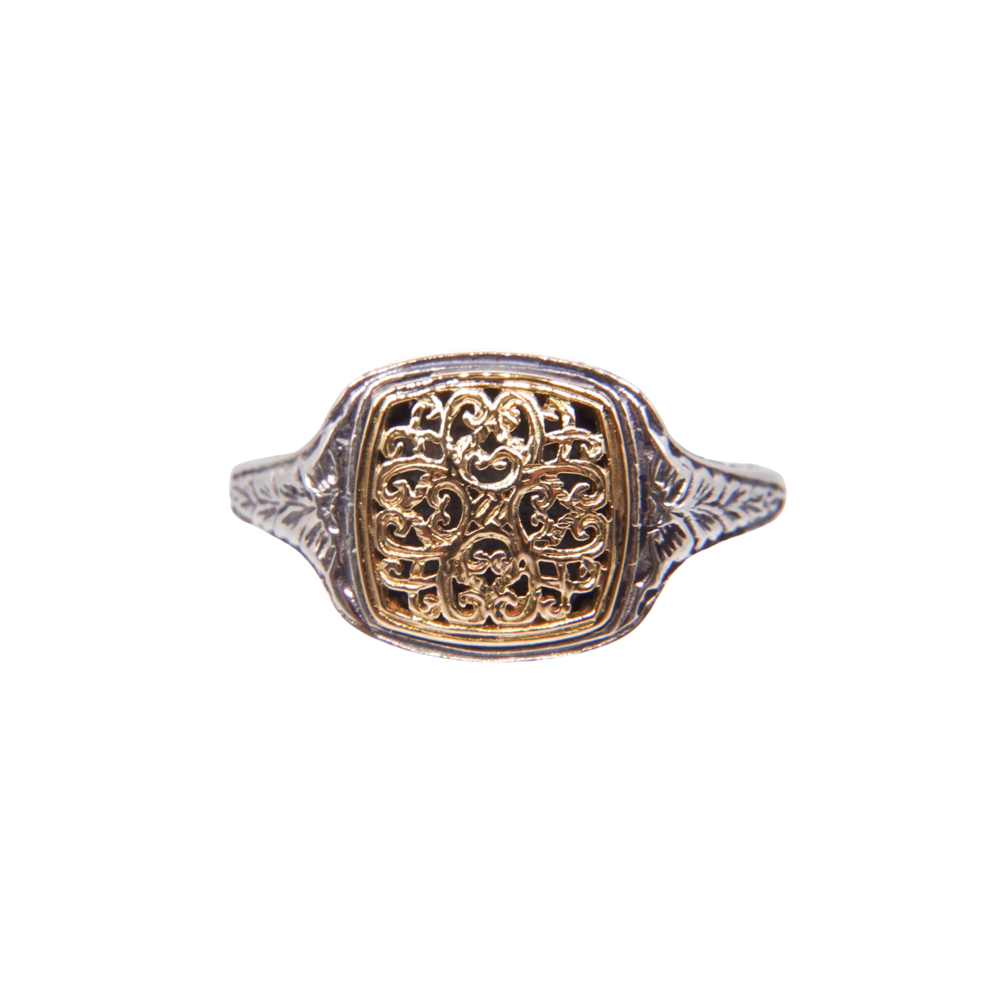 Mediterranean square pinky ring in 18K Gold and sterling