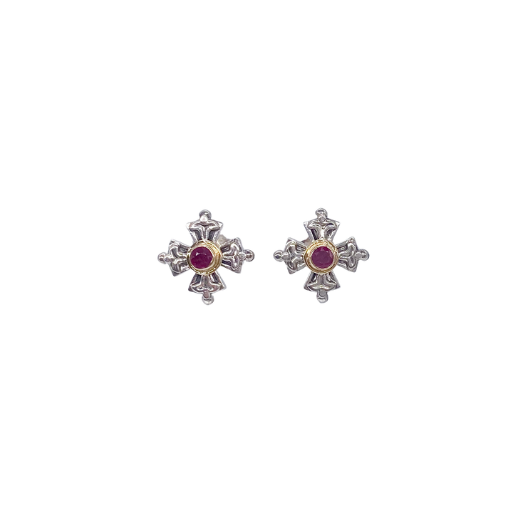 Cross Stud Earrings in 18K Gold with Sterling Silver_1078