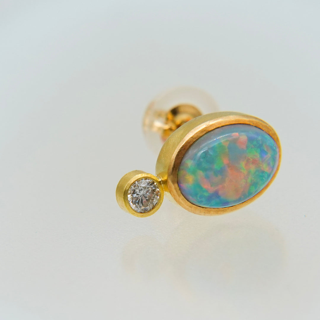 Crystal opal oval×diamond stud earrings