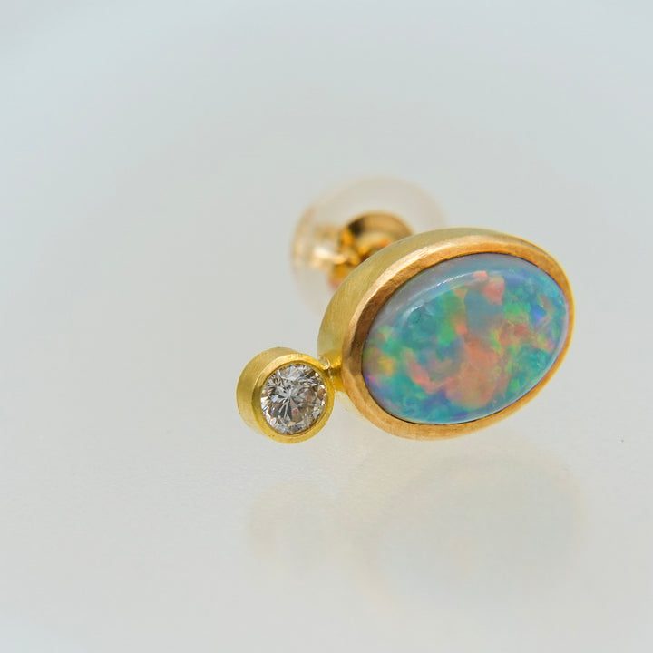 Crystal opal oval×diamond stud earrings