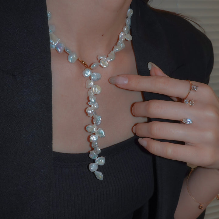 3WAY FALLING PATELS PEARL LARIAT NECKLACE (GD)