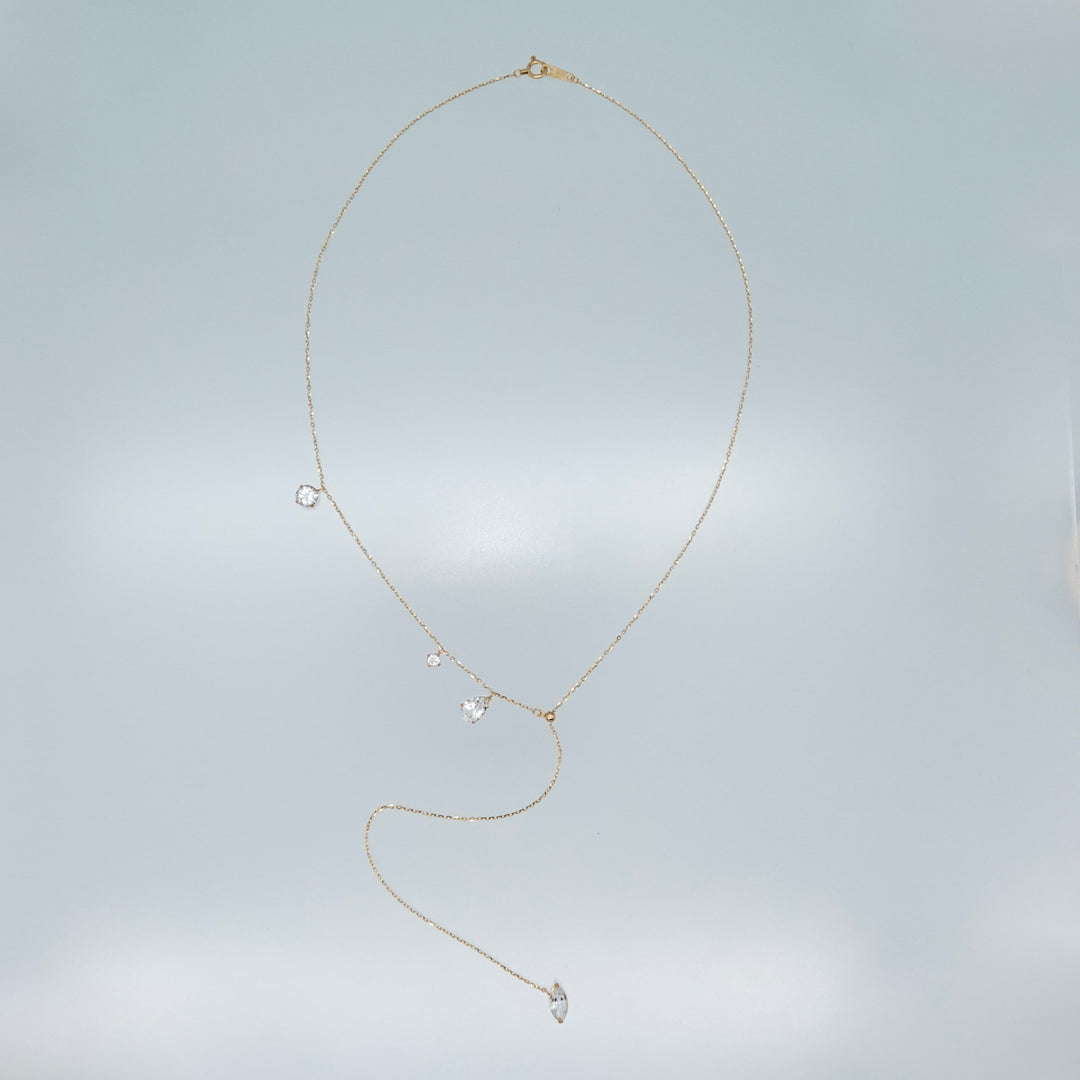 FALLING DEW LARIAT NECKLACE (SHORT)_K10YG