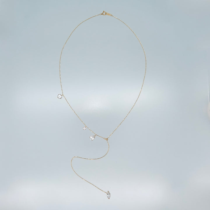 FALLING DEW LARIAT NECKLACE (SHORT)_K10YG