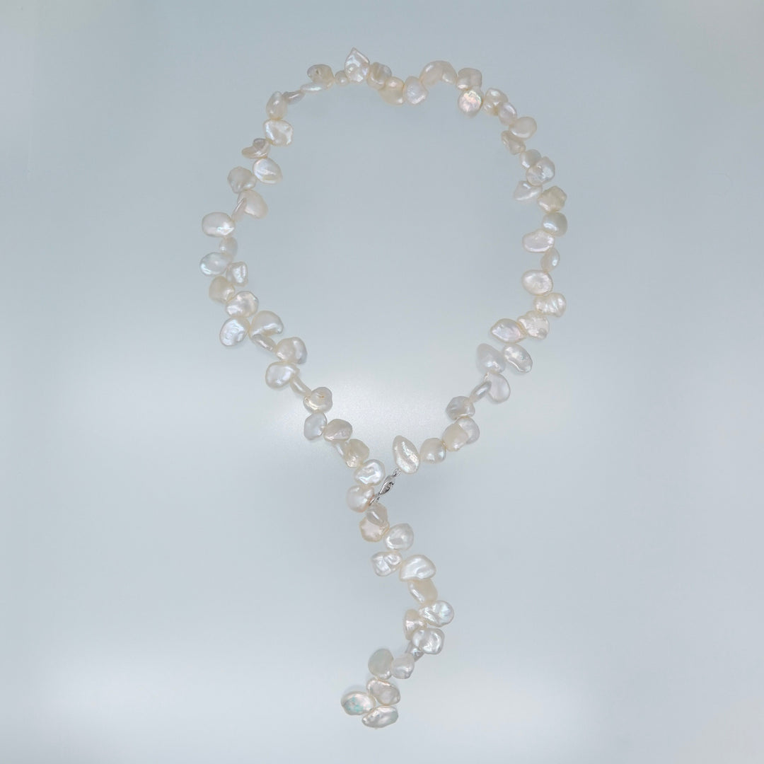 3WAY FALLING PATELS PEARL LARIAT NECKLACE (SV)