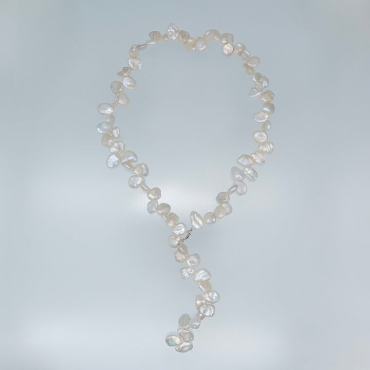 3WAY FALLING PATELS PEARL LARIAT NECKLACE (SV)