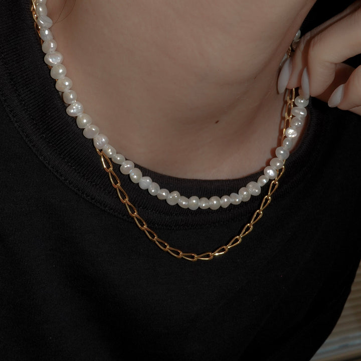 BAROQUE PEARL CHAIN 3WAY NECKLACE 80 (Gold)