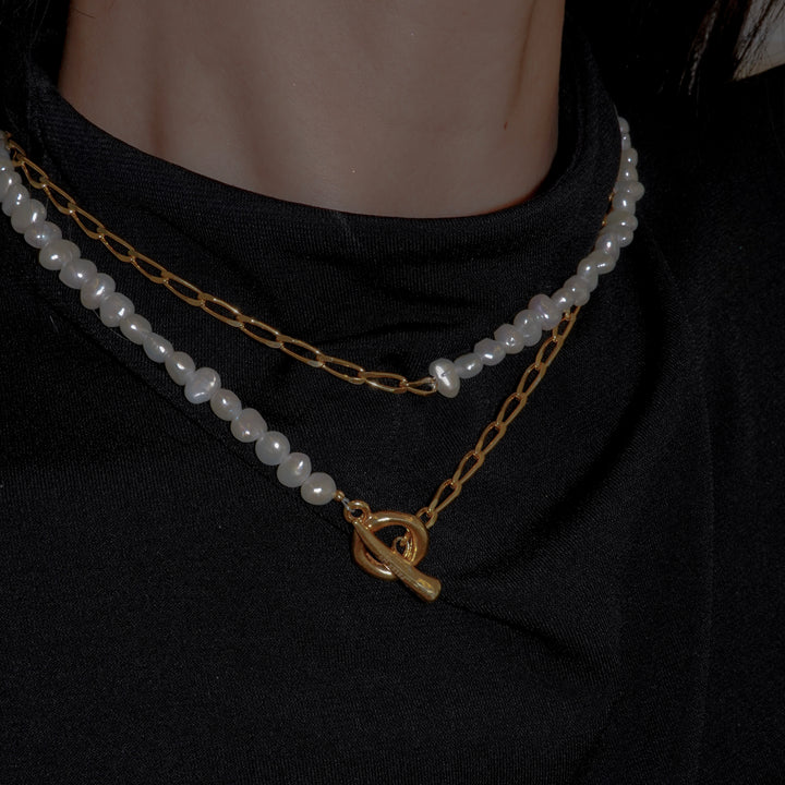 BAROQUE PEARL CHAIN 3WAY NECKLACE 80 (Gold)