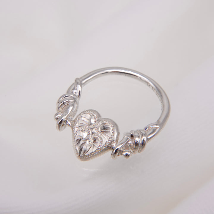 Engraved heart double side ring- Aquamarine