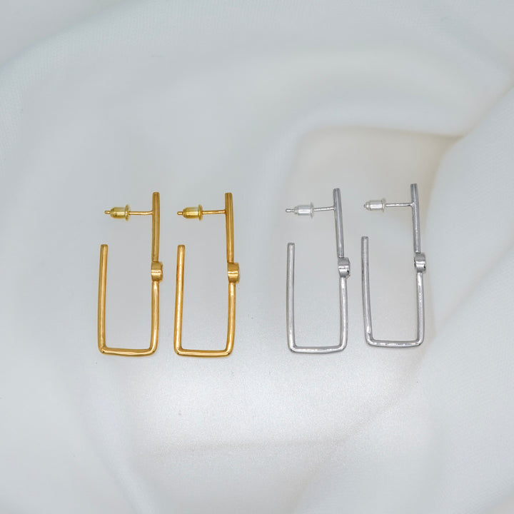 Morganite square hoop earring