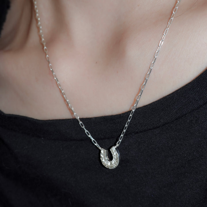 Engraved horseshoe necklace- Aquamarine