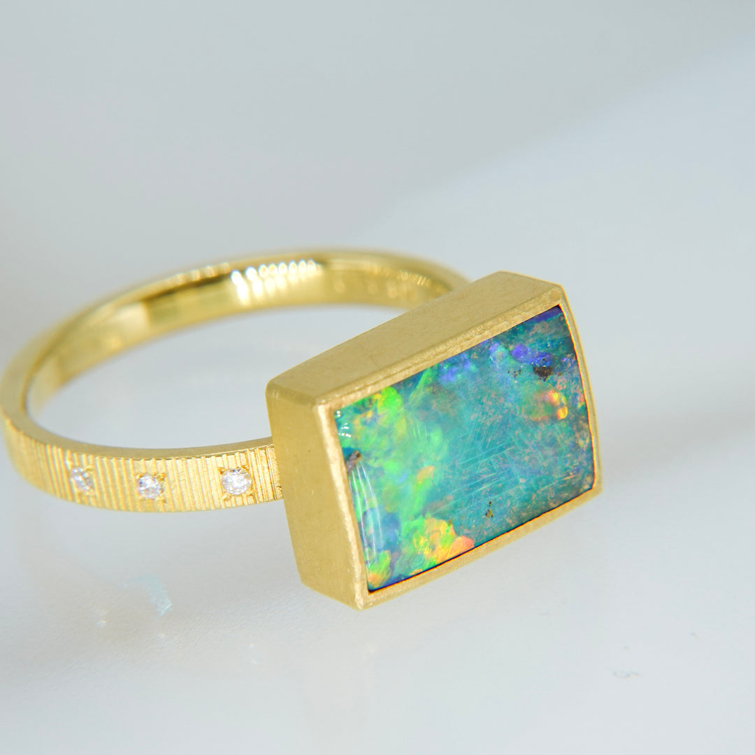 Boulder opal chocolate ring