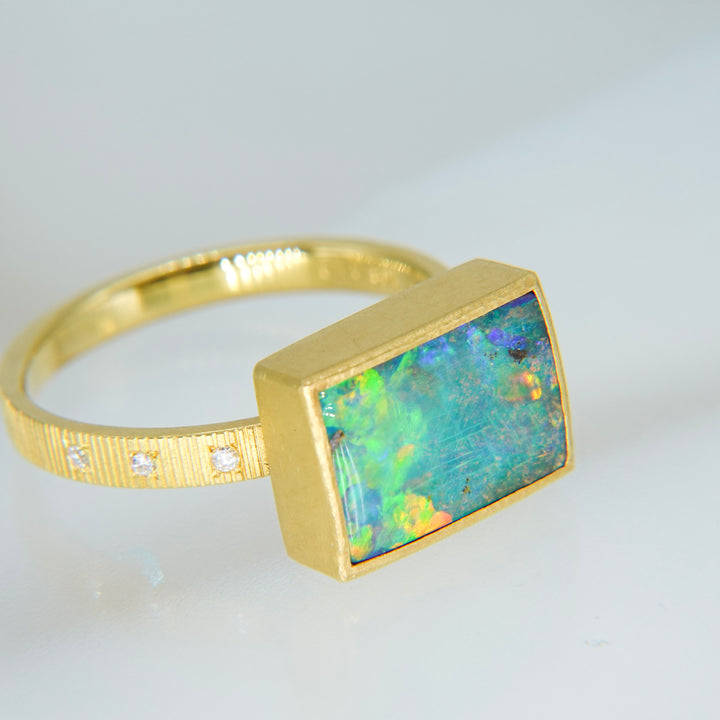 Boulder opal chocolate ring