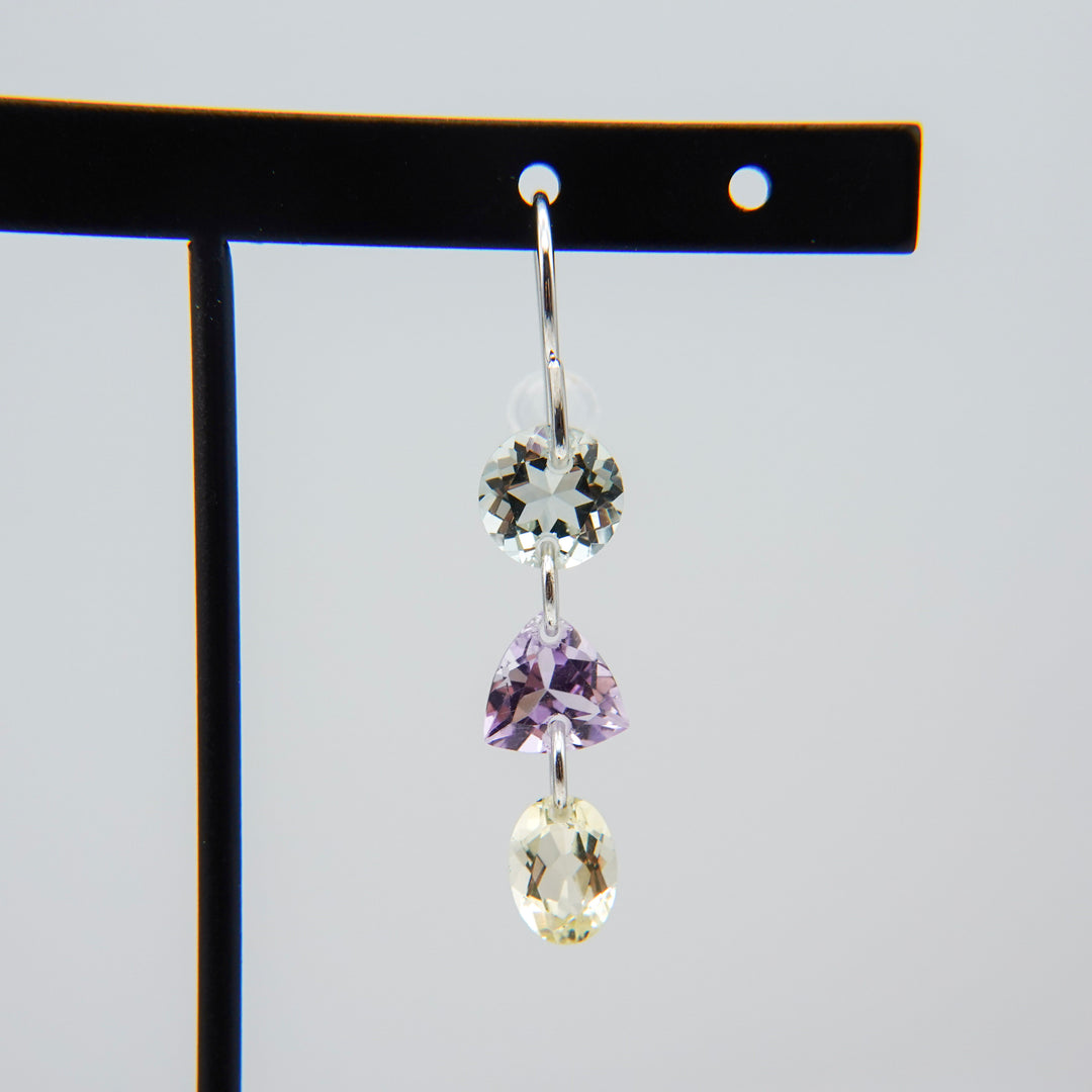 3 LOLIPOPS EARRING (single)_10KYG x Green Amethyst x Rose Amethyst x Lemon Quartz
