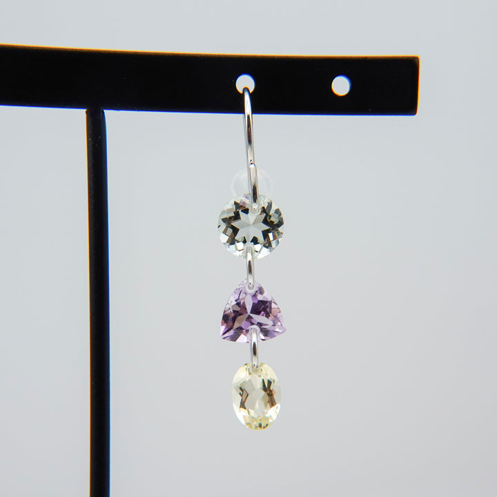 3 LOLIPOPS EARRING (single)_10KYG x Green Amethyst x Rose Amethyst x Lemon Quartz