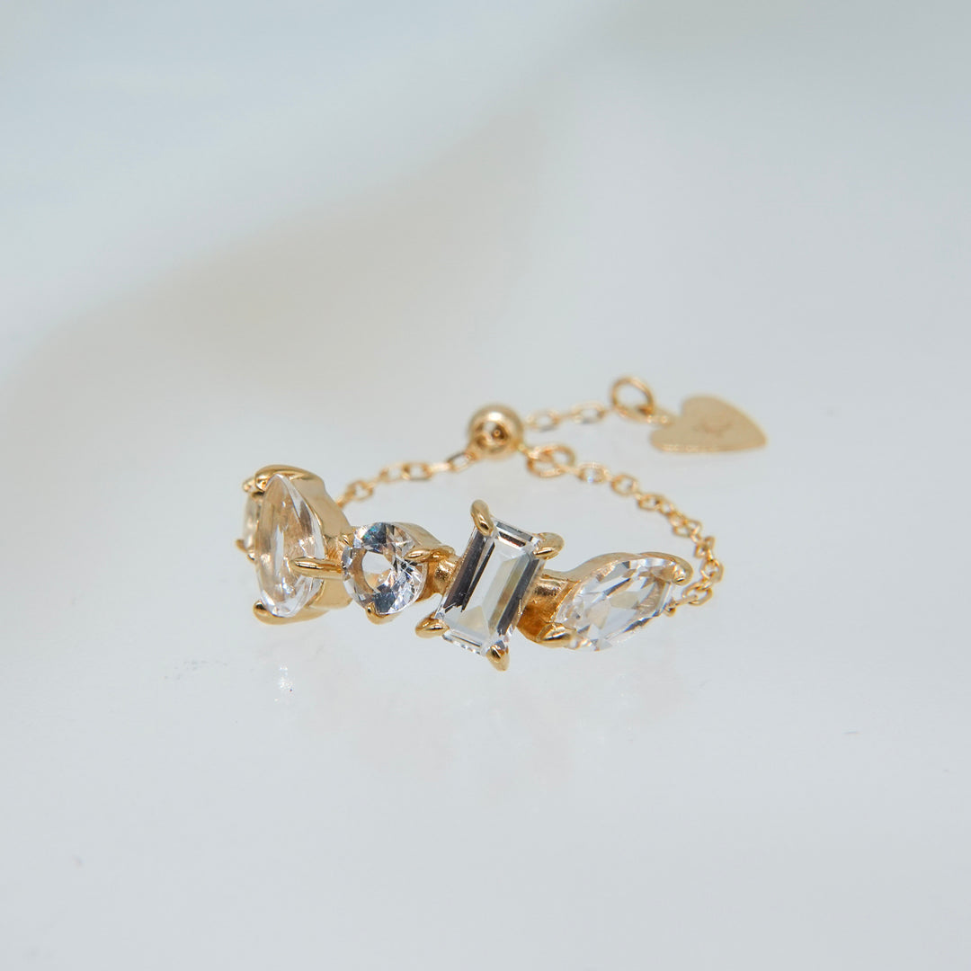 DEW CHAIN RING_K10YG x White topaz