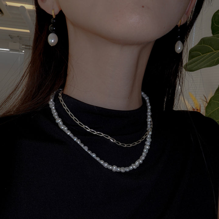 BAROQUE PEARL CHAIN 3WAY NECKLACE 80 (Silver)