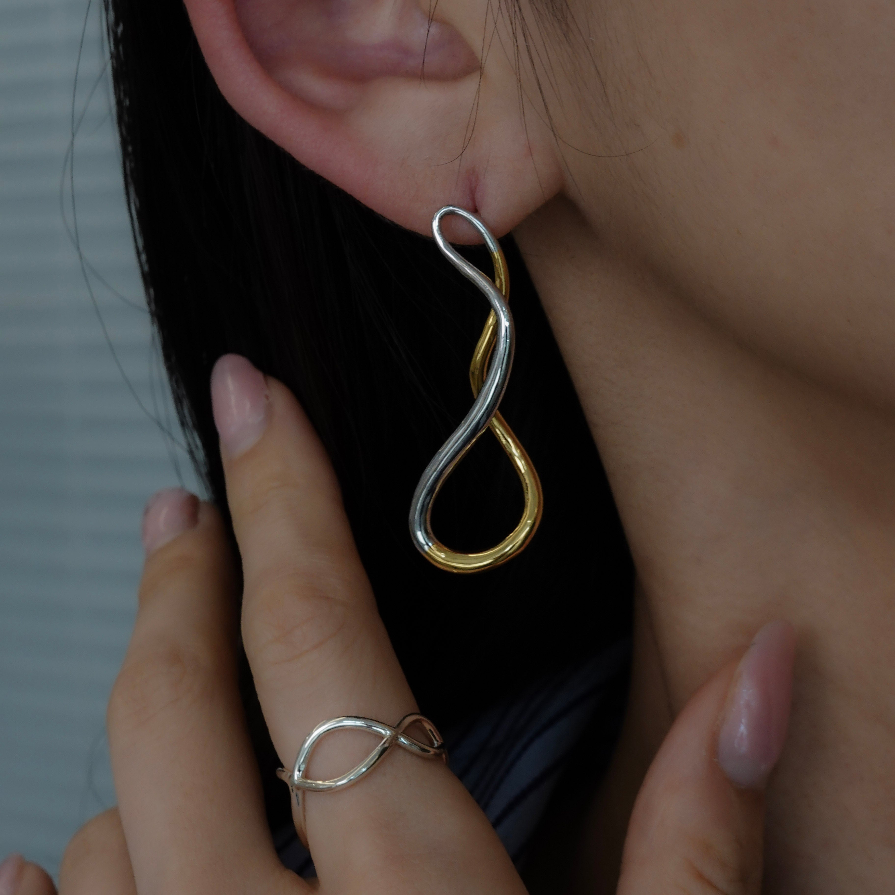 Meld Pierced Earrings K18YG&Rhodium-coat – unigem