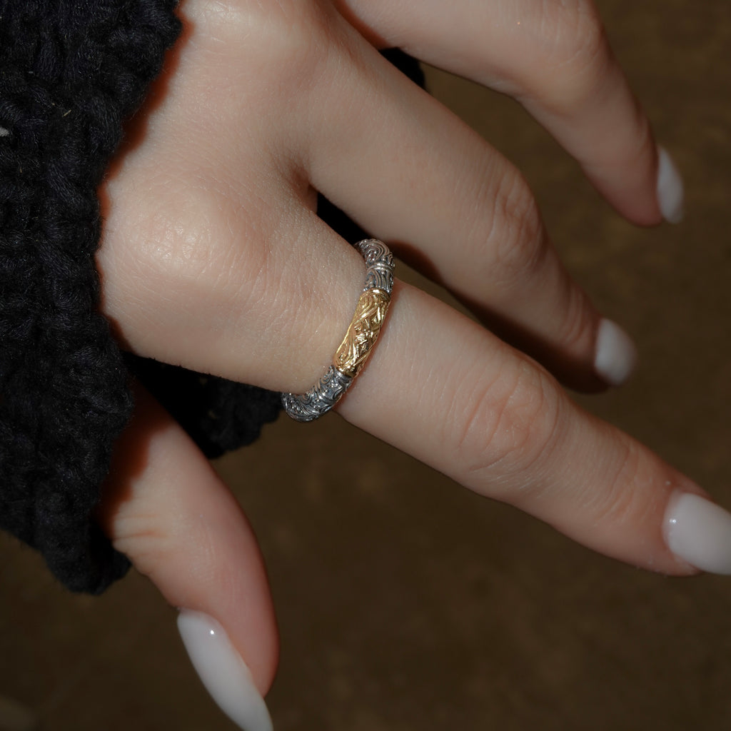 Eden’s Garden Band Ring in 18K Gold and Sterling Silver_20412