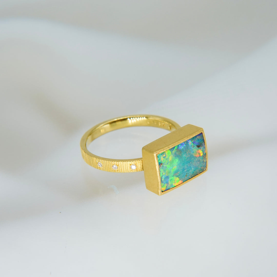 Boulder opal chocolate ring