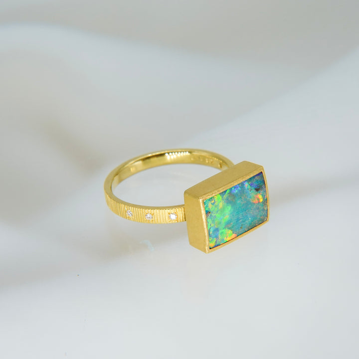 Boulder opal chocolate ring