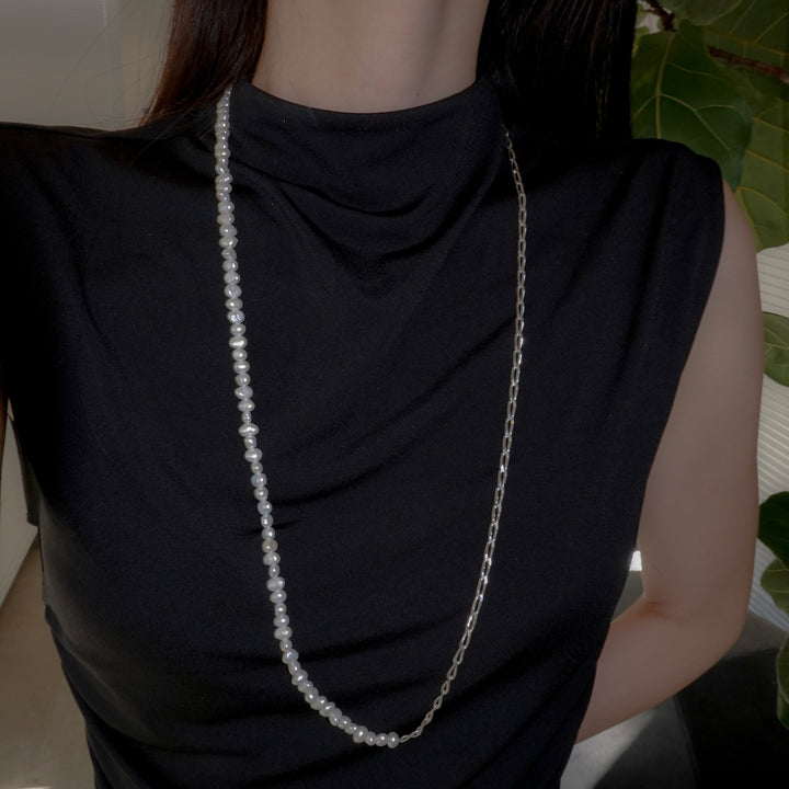 BAROQUE PEARL CHAIN 3WAY NECKLACE 80 (Silver)