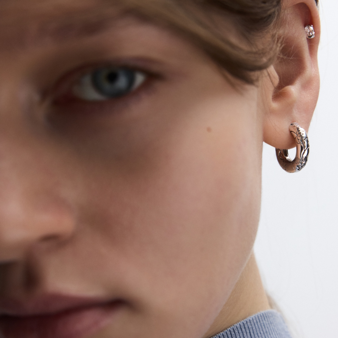 Black Millefleurs Hoops