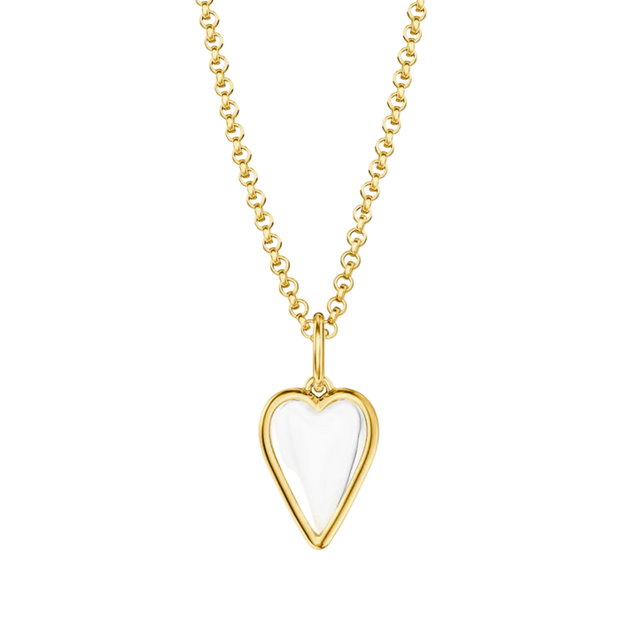 Small Rock Crystal Heart Pendant Necklace Gold Vermeil