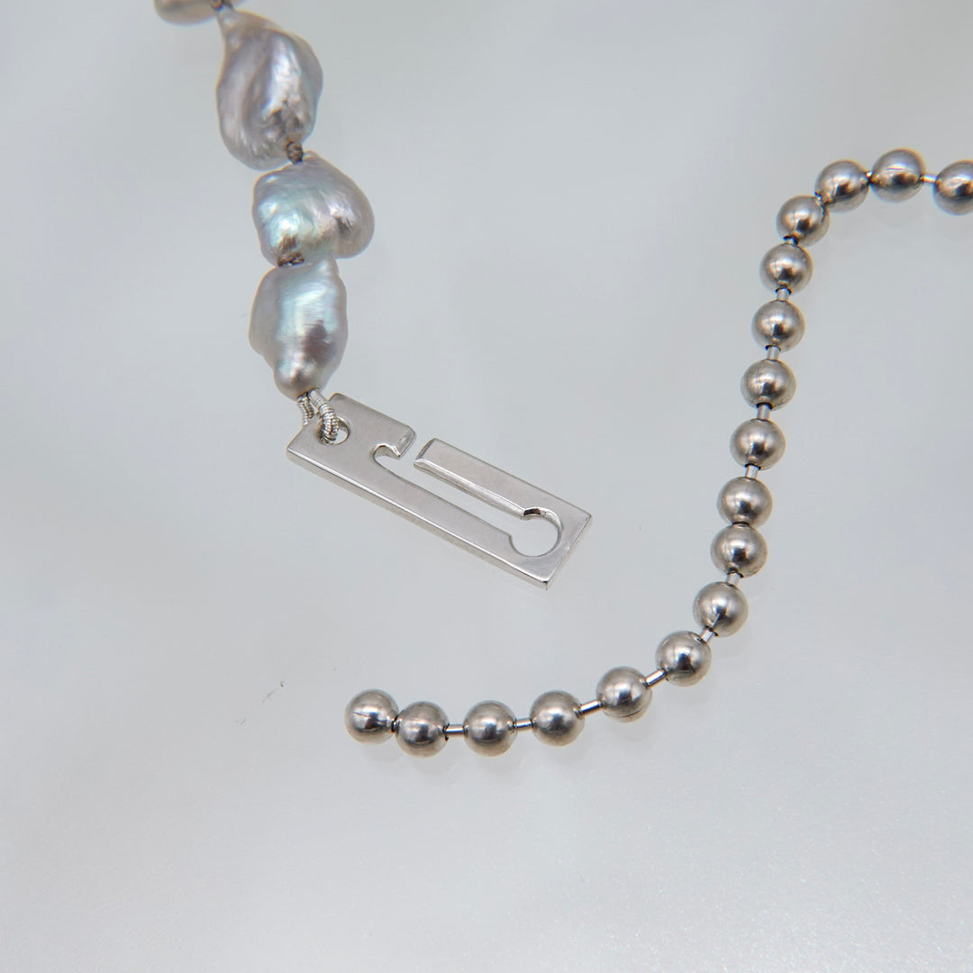 Ball Chain Bracelet / Grey Keshi Pearl