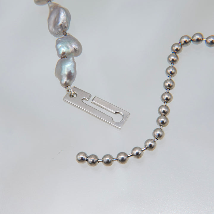 Ball Chain Bracelet / Grey Keshi Pearl
