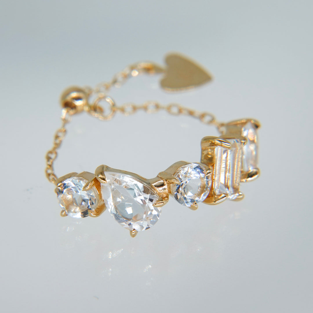 DEW CHAIN RING_K10YG x White topaz