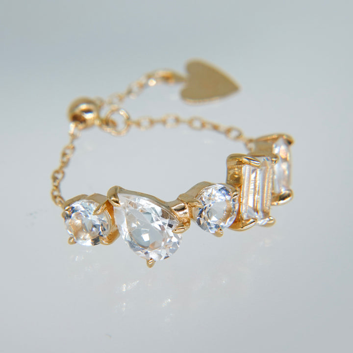 DEW CHAIN RING_K10YG x White topaz