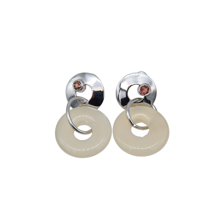 Stone ring earring with sunstone /ivory agate