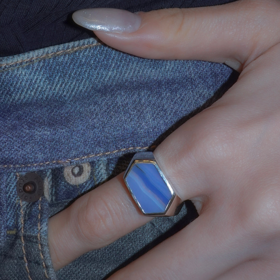 Gem Hexagone ring- Blue agate
