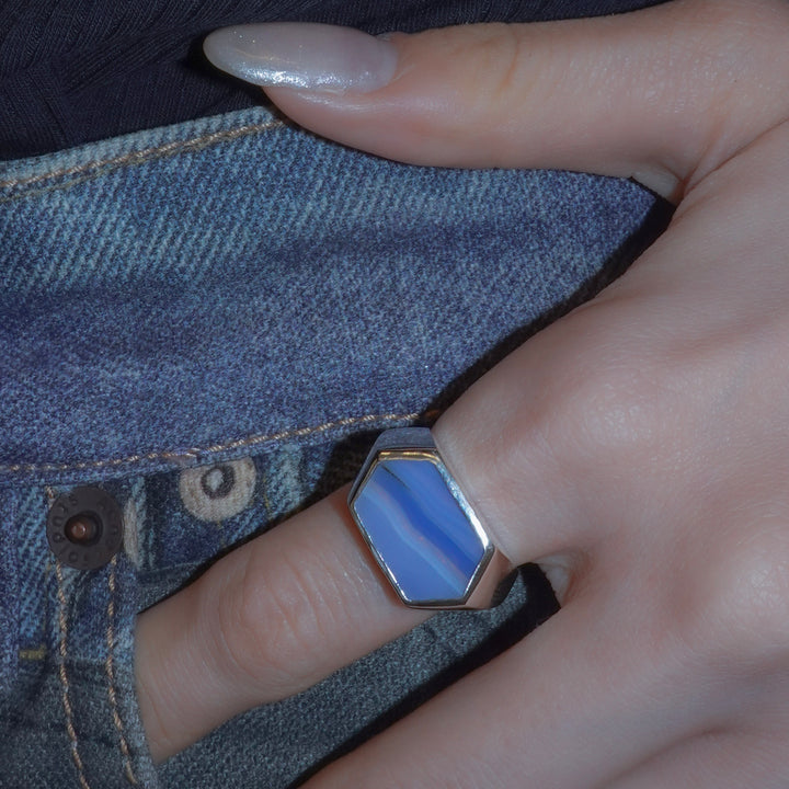 Gem Hexagone ring- Blue agate