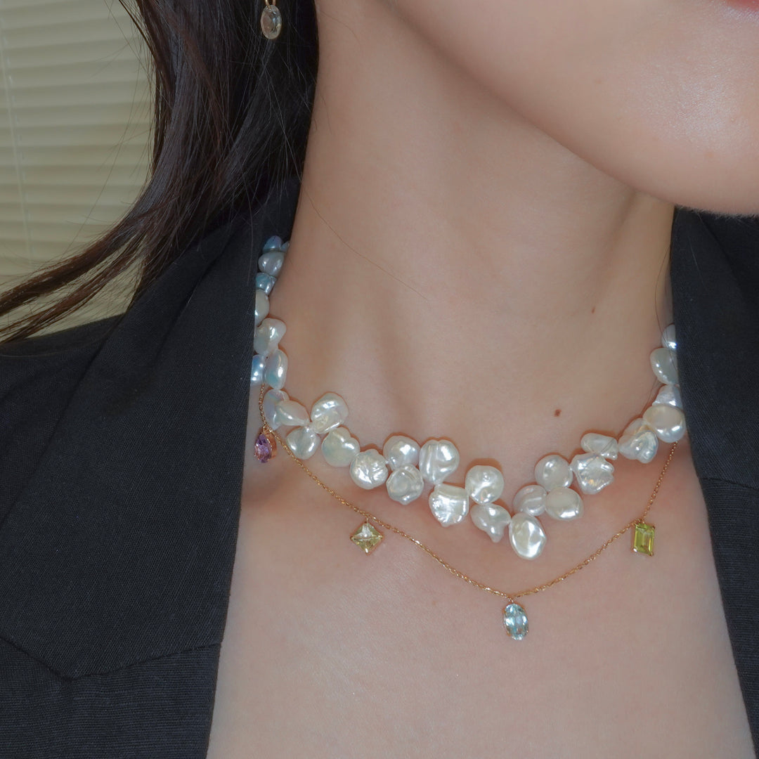 3WAY FALLING PATELS PEARL LARIAT NECKLACE (GD)