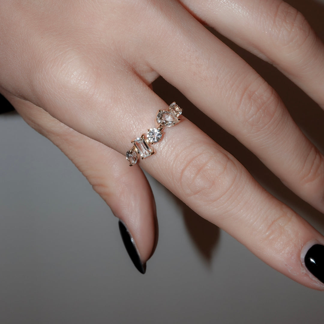 DEW CHAIN RING_K10YG x White topaz