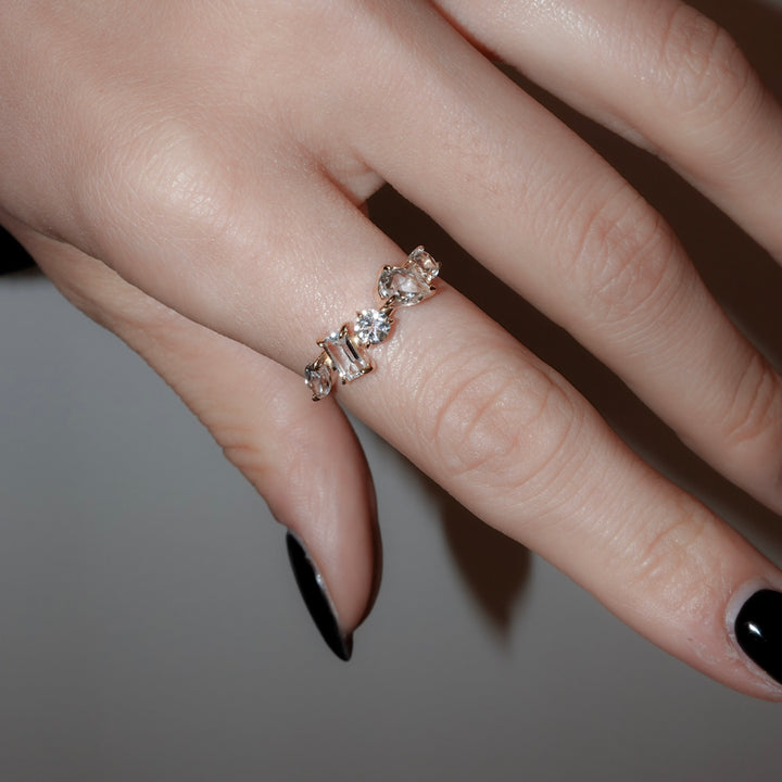 DEW CHAIN RING_K10YG x White topaz