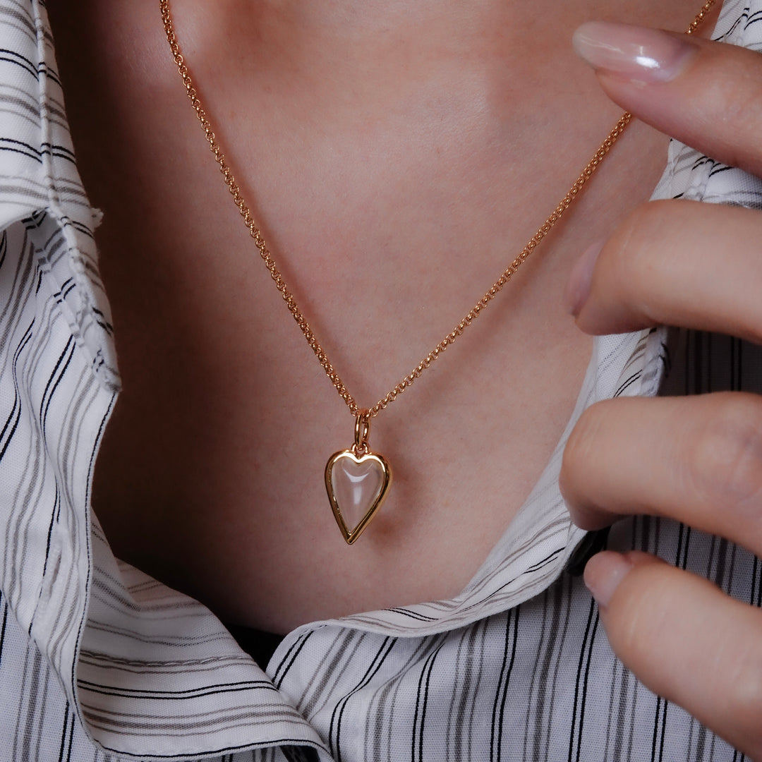 Small Rock Crystal Heart Pendant Necklace Gold Vermeil