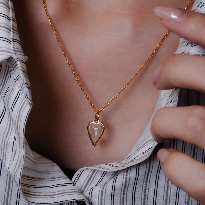 Small Rock Crystal Heart Pendant Necklace Gold Vermeil