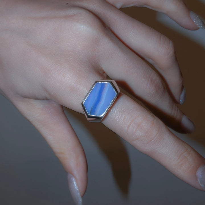 Gem Hexagone ring- Blue agate