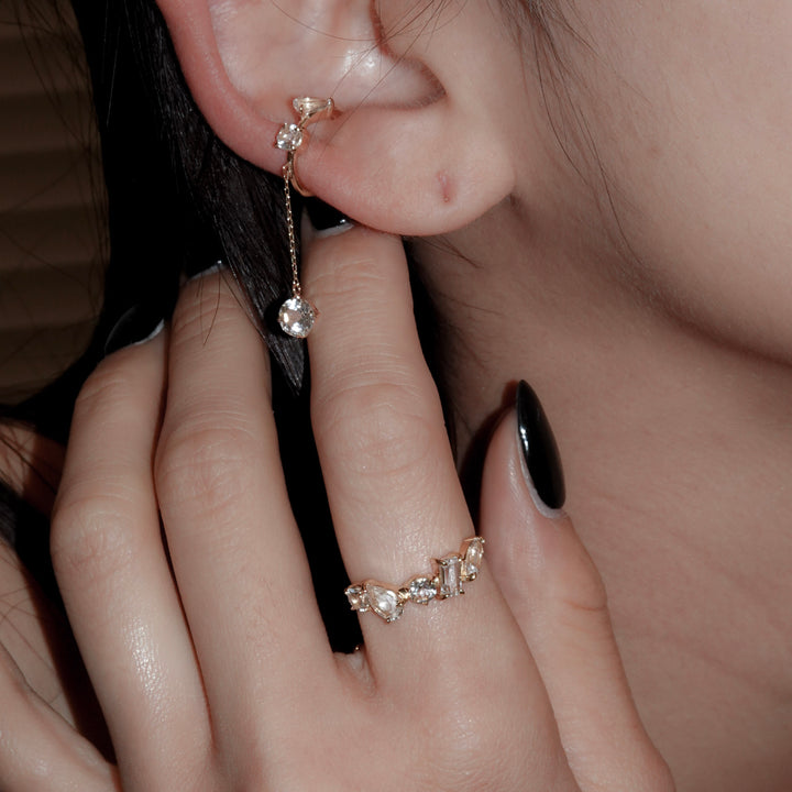 DEW CHAIN RING_K10YG x White topaz