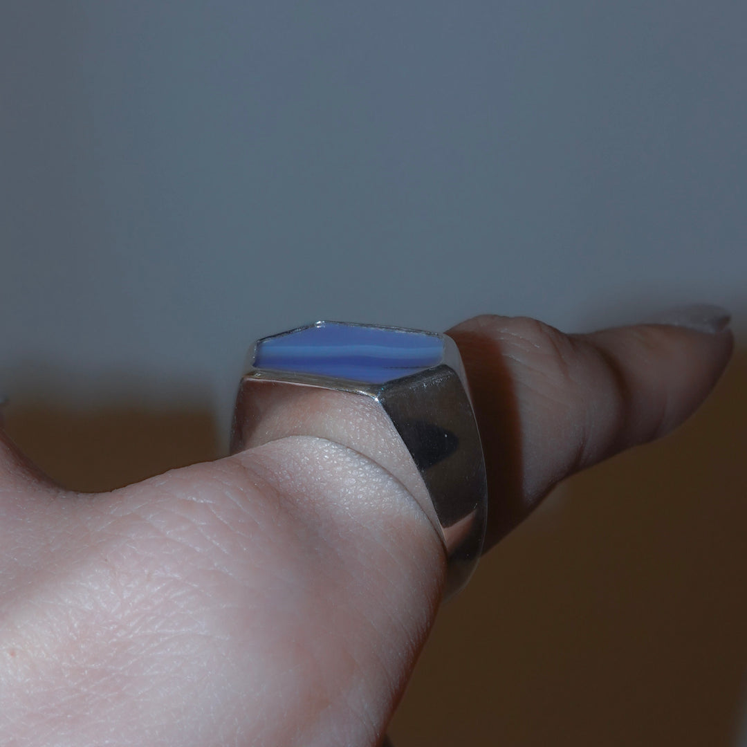 Gem Hexagone ring- Blue agate