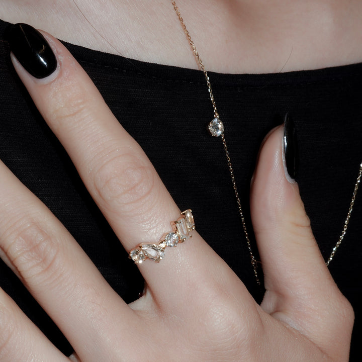 DEW CHAIN RING_K10YG x White topaz