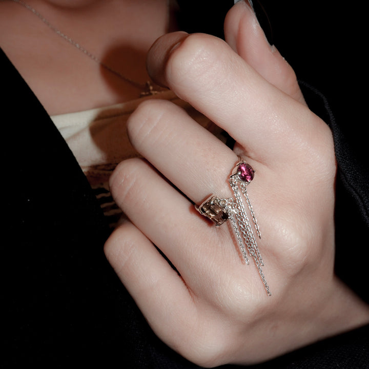 ブレイキンチェーンリング(スモーキークォーツ、ロードライトガーネット)