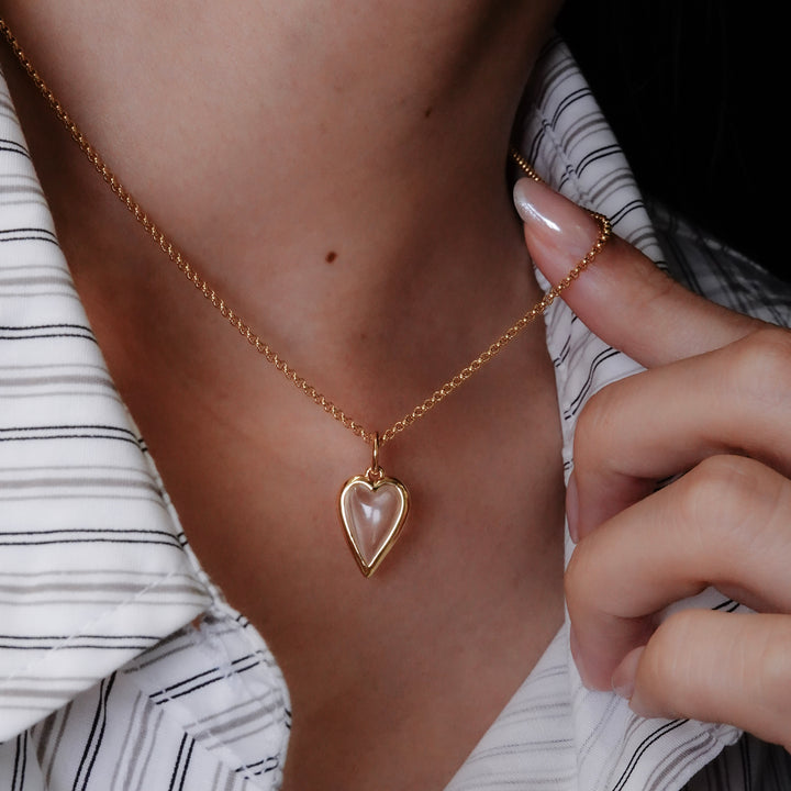 Small Rock Crystal Heart Pendant Necklace Gold Vermeil