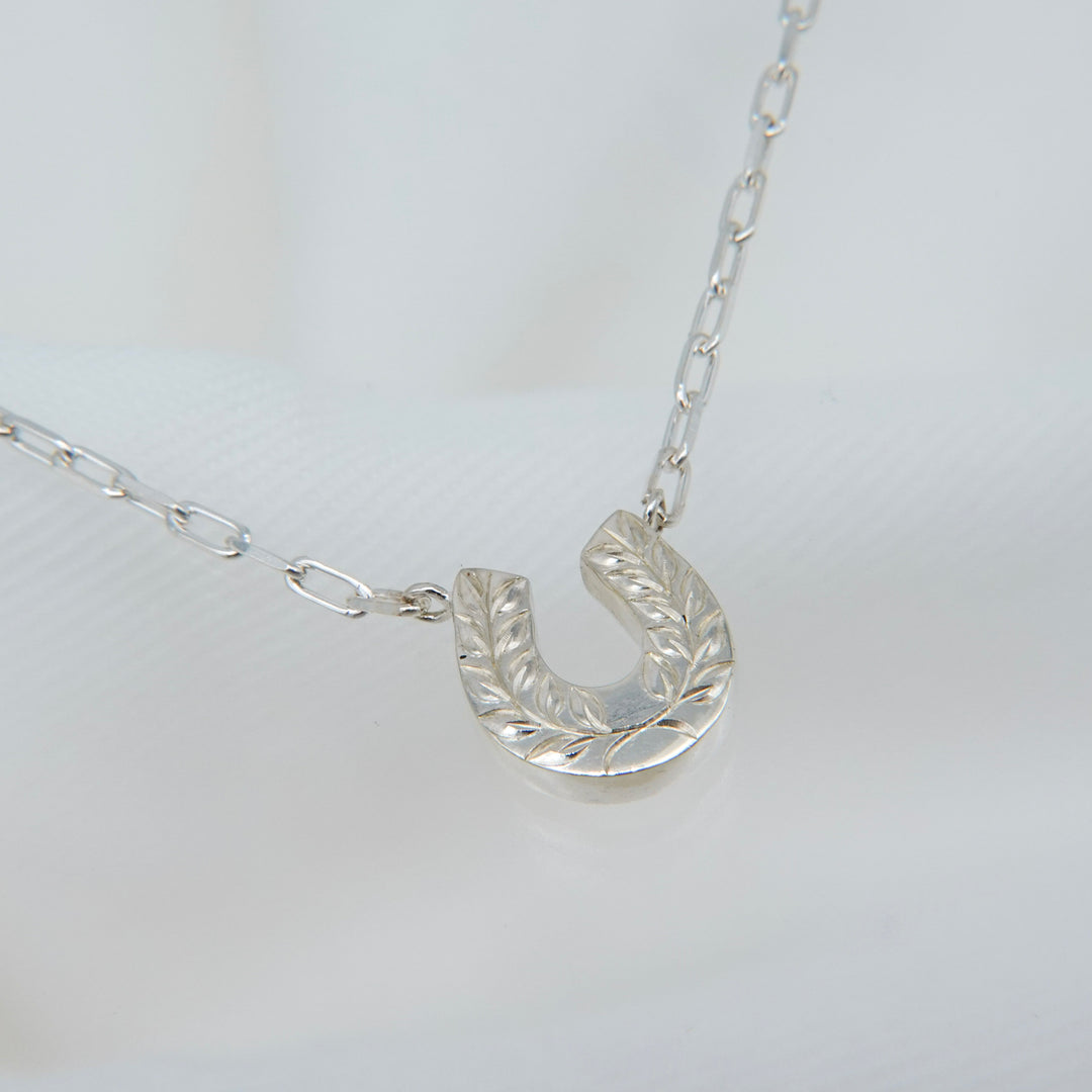 Engraved horseshoe necklace- Aquamarine