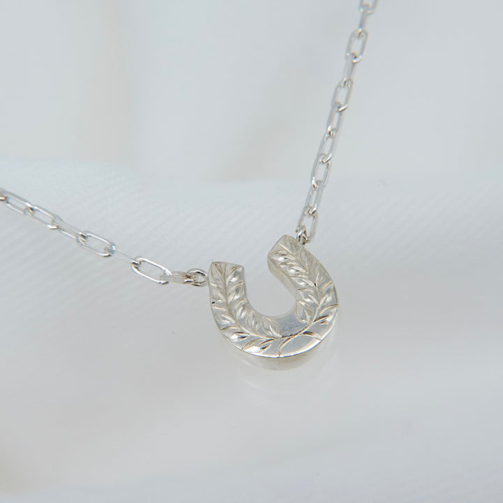 Engraved horseshoe necklace- Emerald