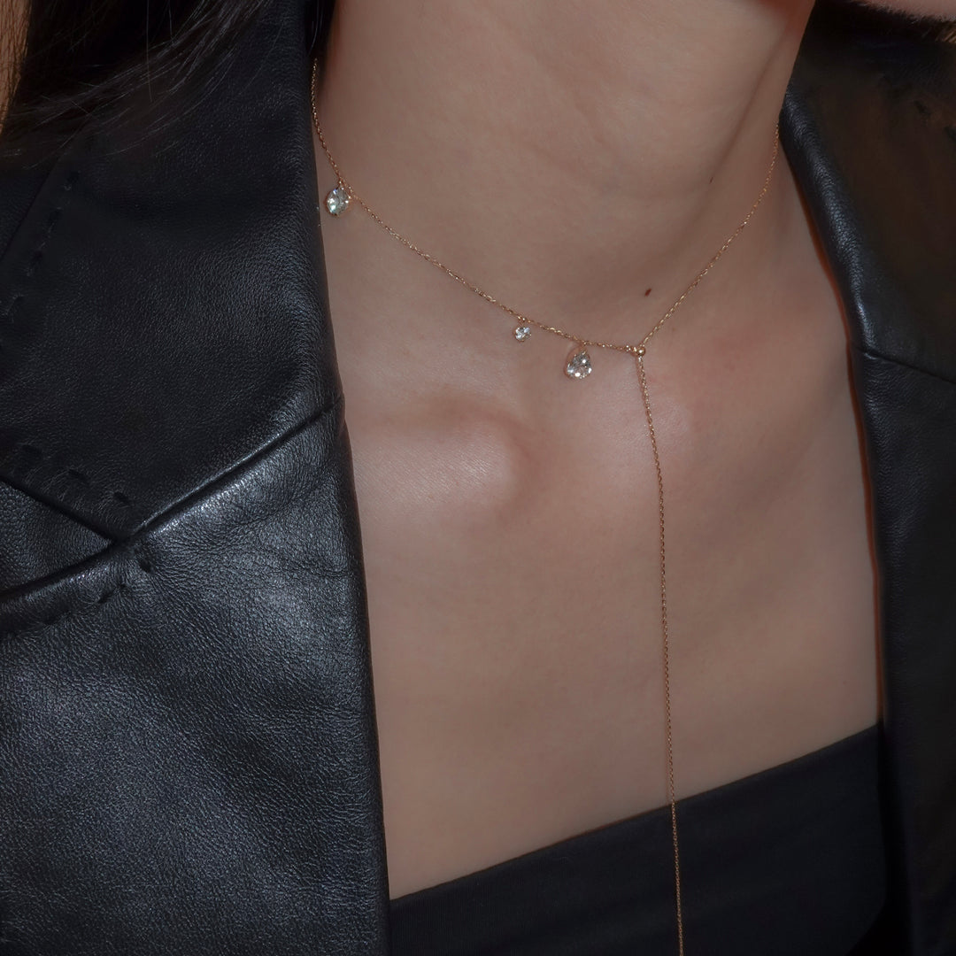 FALLING DEW LARIAT NECKLACE (SHORT)_K10YG