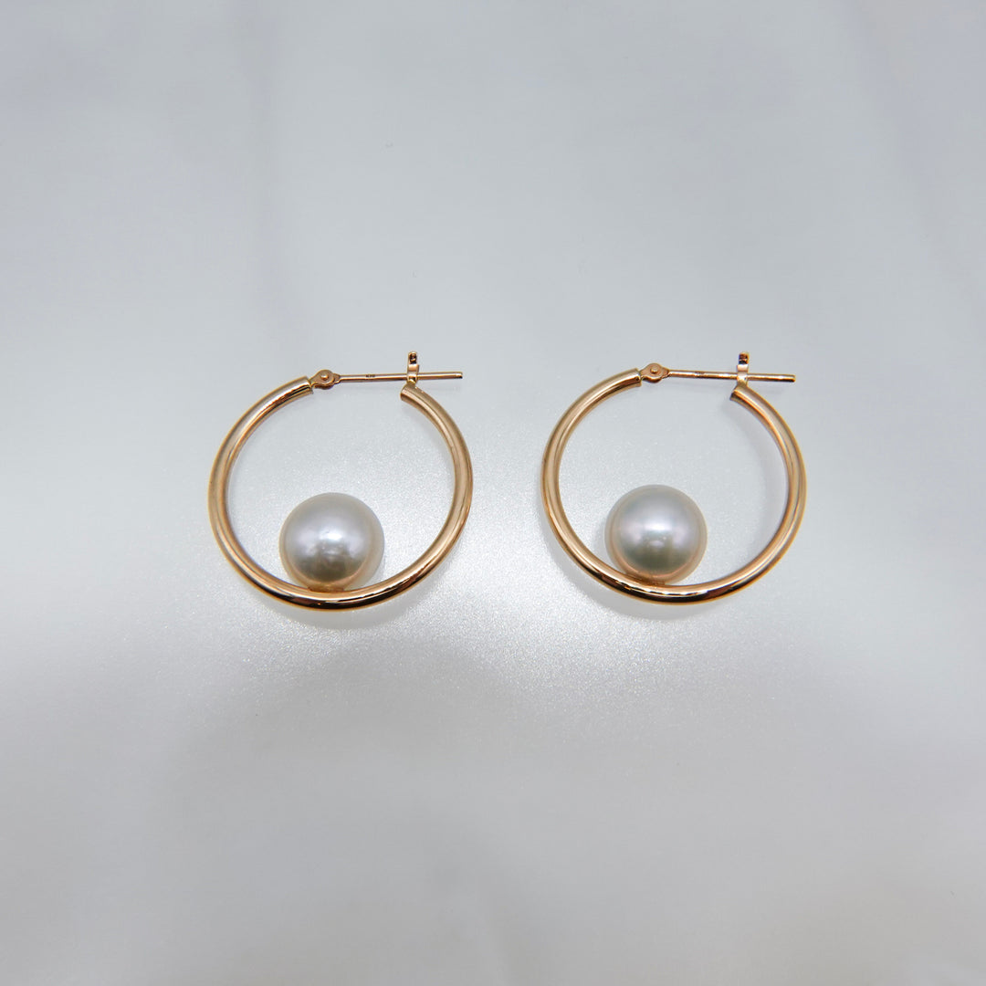 AMEMBO 10K Pearl Hoop Earrings