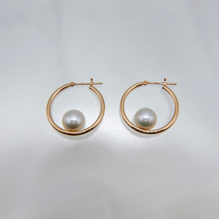 AMEMBO 10K Pearl Hoop Earrings